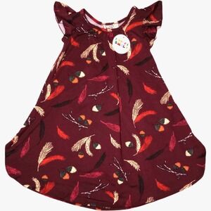 Dot Smile Girls Sz 3 4 Maroon Acorns Swing Dress Purple Feathers Lightweight NWT
